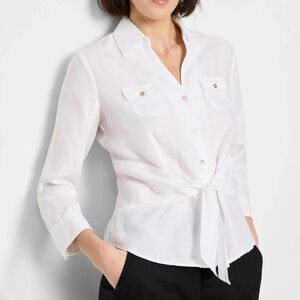 NIC+ZOE Iconic Front Tie Shirt in Cream - XL